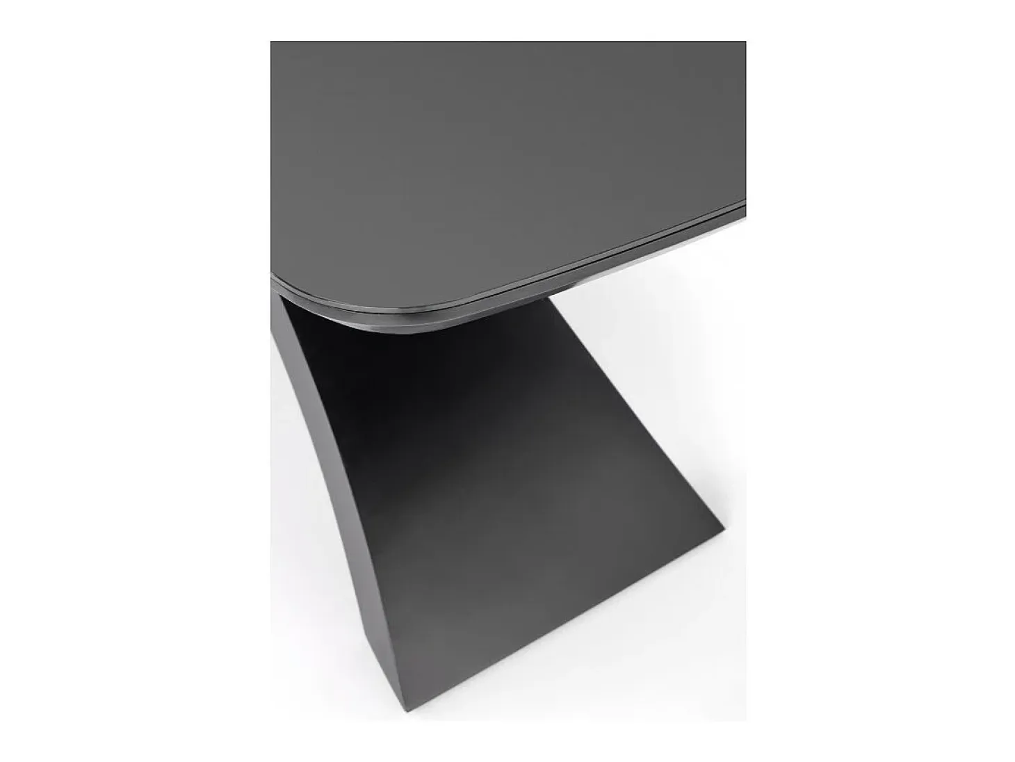 Mesa de comedor extensible con tablero gris oscuro y base central negra WOLF
