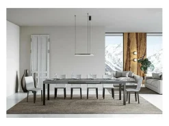 Mesa de comedor extensible Karry-Color Gris cemento-Soporte 2 pies-Ancho extensible