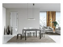 Mesa de comedor extensible Karry-Color Gris cemento-Soporte 2 pies-Ancho extensible
