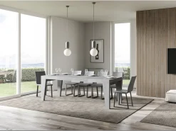 Mesa de comedor extensible de madera Naxo.-Color Gris cemento-Soporte 4 pies-Alargaderas -Ancho extensible