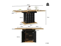 Mesa de comedor extensible con 2 puertas - Mesa de comedor plegable con diseño de cuadros - negra - para cocina y salón