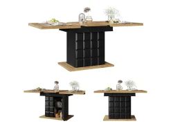 Mesa de comedor extensible con 2 puertas - Mesa de comedor plegable con diseño de cuadros - negra - para cocina y salón