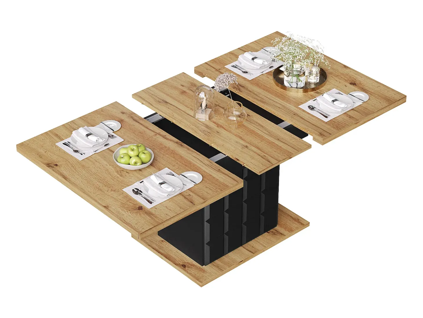 Mesa de comedor extensible con 2 puertas - Mesa de comedor plegable con diseño de cuadros - negra - para cocina y salón