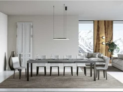 Mesa de comedor extensible Karry-Color Gris cemento-Soporte 4 pies-Ancho extensible