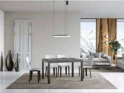 Mesa de comedor extensible Karry-Color Gris cemento-Soporte 4 pies-Ancho extensible