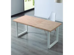 Mesa de comedor extensible de 77x80x148-180-220 cm en roble nordish y patas blancas Jack