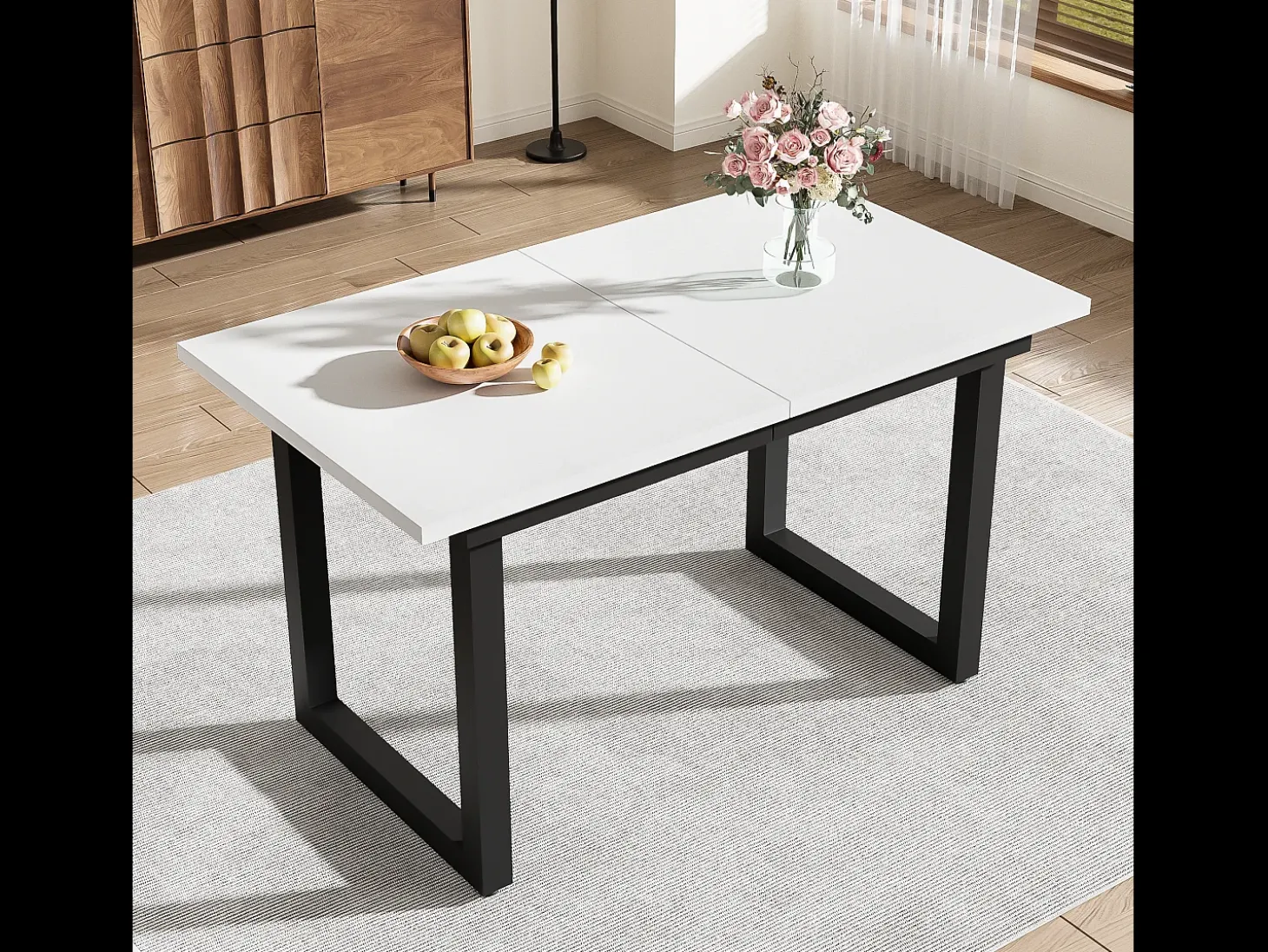 Mesa de comedor extensible multifuncional de acero - estilo industrial - Blanco