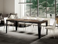 Mesa de comedor extensible Flavio-Color Marrón-Soporte 2 pies-5 alargaderas finas-Ancho extensible
