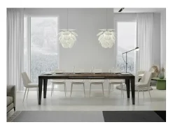 Mesa de comedor extensible Flavio-Color Marrón-Soporte 2 pies-5 alargaderas finas-Ancho extensible