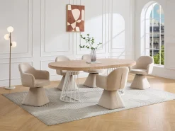 Mesa de comedor extensible para 2 a 12 personas en MDF y acero - Natural claro y blanco - FIRELA