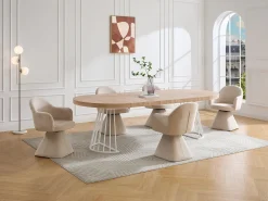 Mesa de comedor extensible para 2 a 12 personas en MDF y acero - Natural claro y blanco - FIRELA