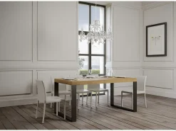 Mesa de comedor extensible tiroz-Color Natural-Soporte 4 pies-Alargaderas -Ancho extensible