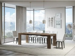 Mesa de comedor extensible de madera Ribo-Color Marrón-Soporte 4 pies-Alargaderas -Ancho extensible