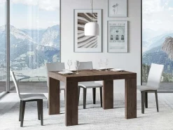 Mesa de comedor extensible de madera Ribo-Color Marrón-Soporte 4 pies-Alargaderas -Ancho extensible