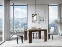 Mesa de comedor extensible de madera Ribo-Color Marrón-Soporte 4 pies-Alargaderas -Ancho extensible