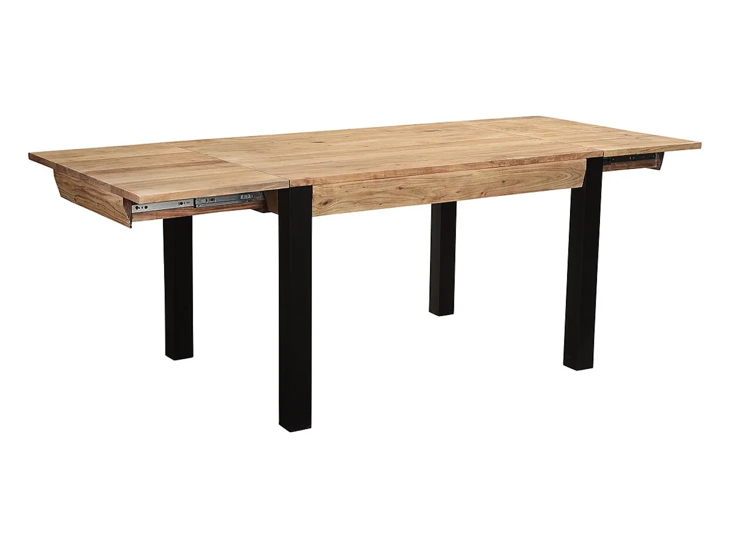 Mesa de comedor extensible en acacia maciza y metal negro L120-210 cm TRAP
