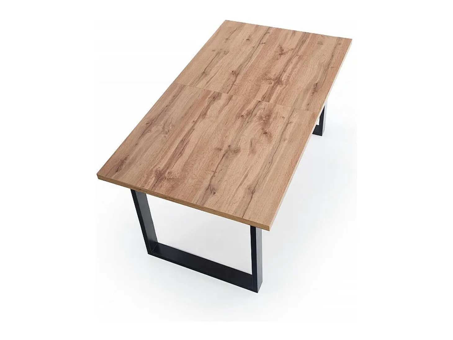 Mesa de comedor extensible de 135-185 cm con tablero de aspecto roble Wotan y patas de metal negro Venice