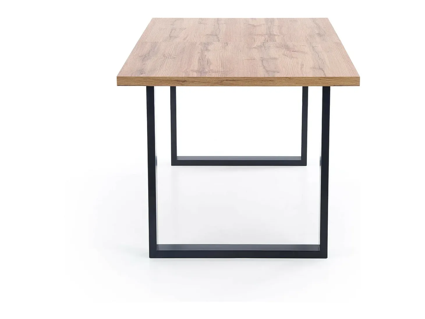 Mesa de comedor extensible de 135-185 cm con tablero de aspecto roble Wotan y patas de metal negro Venice