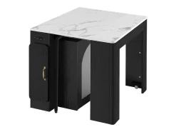 Mesa de comedor extensible negra – mesa de 3 puertas y 3 estantes – con toma de corriente y ruedas
