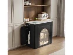 Mesa de comedor extensible negra – mesa de 3 puertas y 3 estantes – con toma de corriente y ruedas