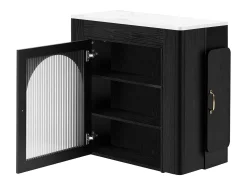 Mesa de comedor extensible negra – mesa de 3 puertas y 3 estantes – con toma de corriente y ruedas