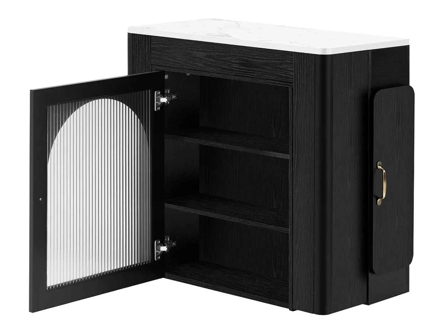 Mesa de comedor extensible negra – mesa de 3 puertas y 3 estantes – con toma de corriente y ruedas