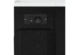 Mesa de comedor extensible negra – mesa de 3 puertas y 3 estantes – con toma de corriente y ruedas