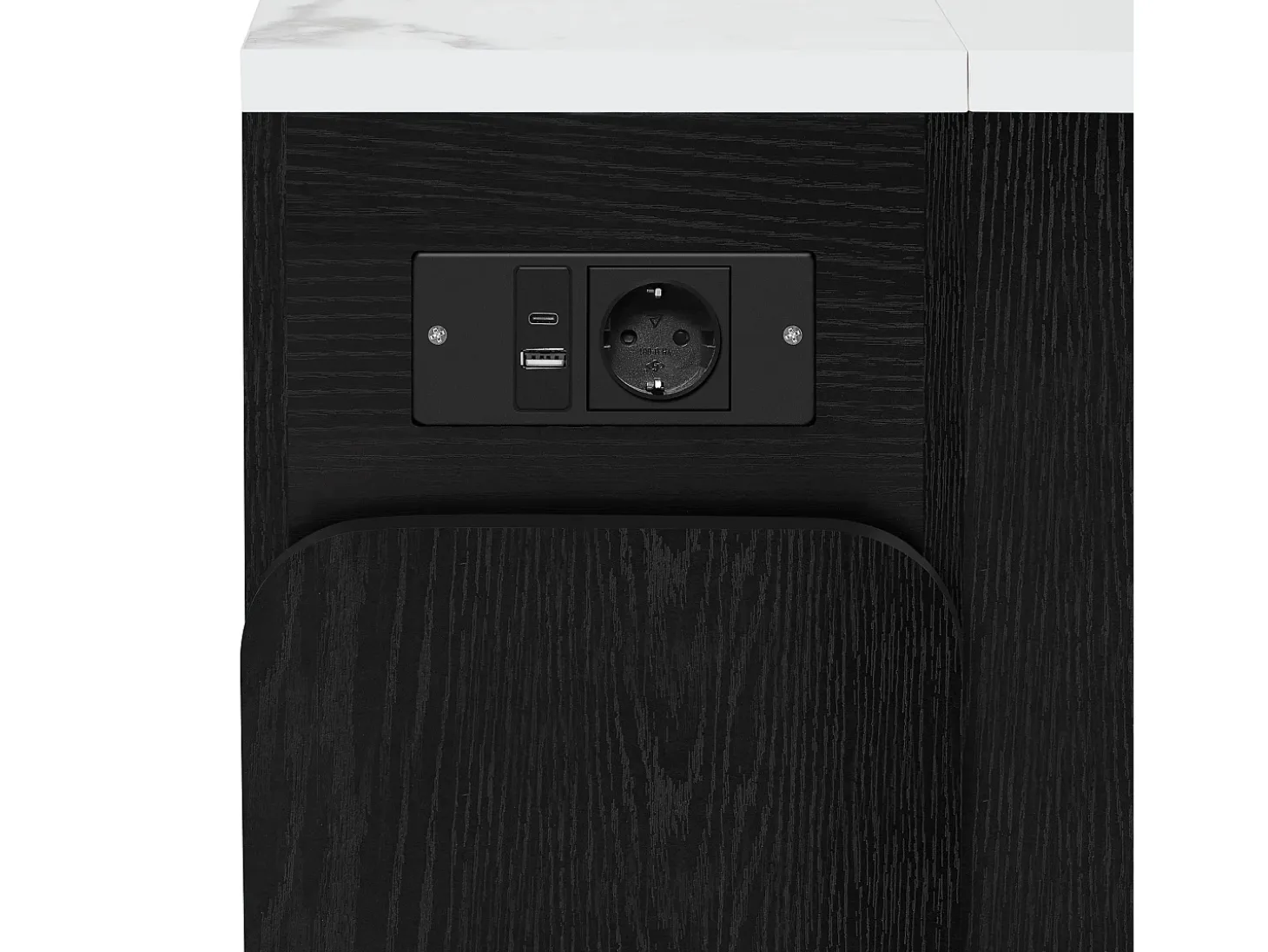 Mesa de comedor extensible negra – mesa de 3 puertas y 3 estantes – con toma de corriente y ruedas