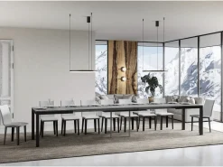 Mesa de comedor extensible Karry evolución-Color Gris cemento-Soporte 4 pies-Ancho extensible