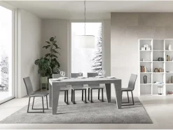 Mesa de comedor extensible de madera Naxo.-Color Gris cemento-Soporte 4 pies-Alargaderas -Ancho extensible