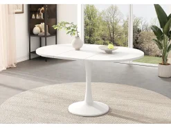 Mesa de comedor extensible ovalada para 4 a 6 personas - L 100/140 x A 100 x A 75 cm - Madera MDF - Blanco