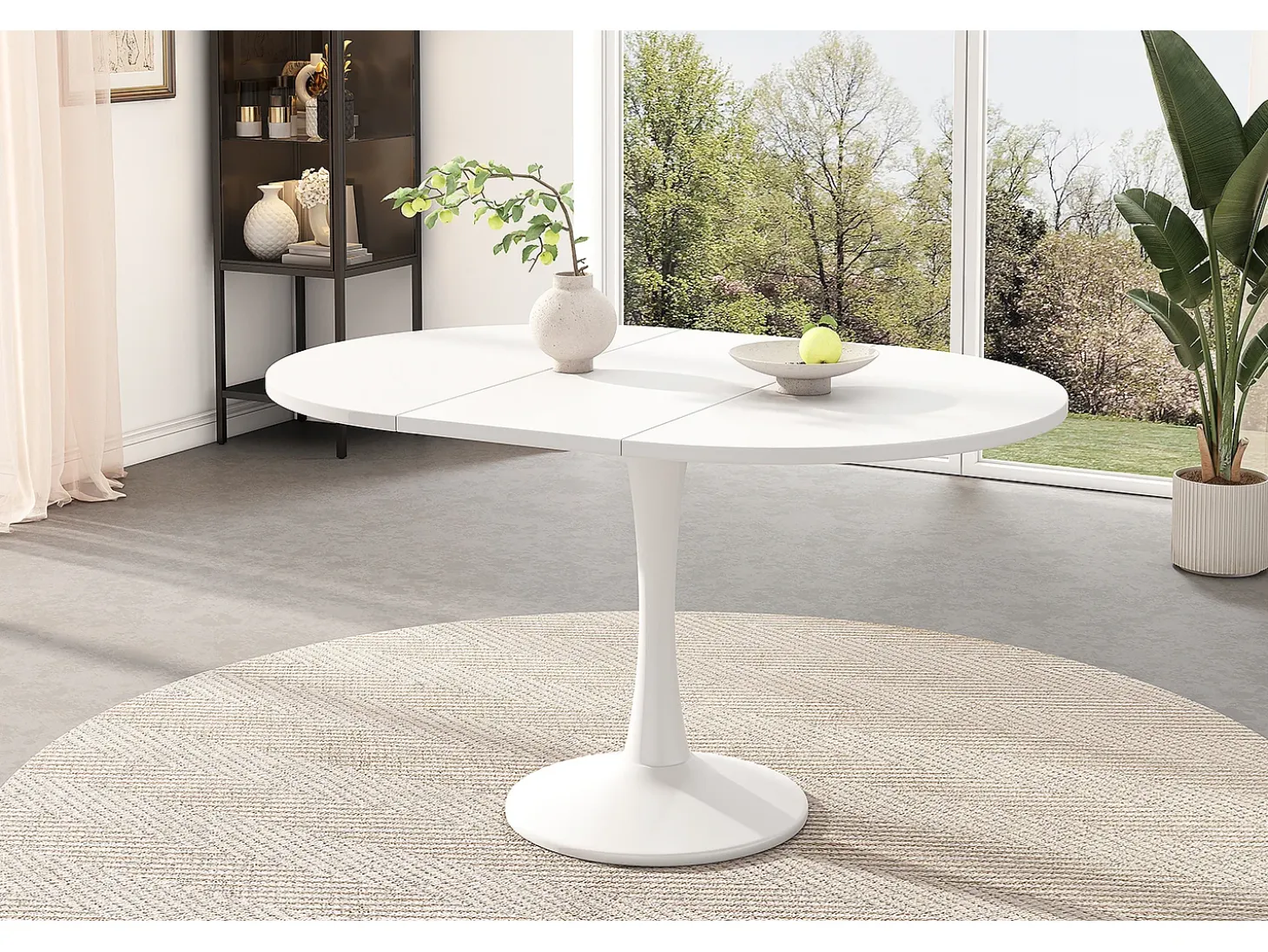 Mesa de comedor extensible ovalada para 4 a 6 personas - L 100/140 x A 100 x A 75 cm - Madera MDF - Blanco