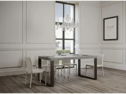 Mesa de comedor extensible tiroz-Color Gris cemento-Soporte 4 pies-5 alargaderas gruesas-Ancho extensible