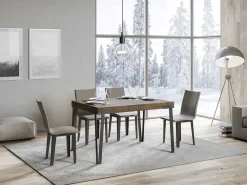 Mesa de comedor extensible de diseño con patas de metal antracita Konta-Color Marrón-Ancho extensible