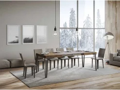 Mesa de comedor extensible de diseño con patas de metal antracita Konta-Color Marrón-Ancho extensible
