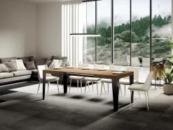 Mesa de comedor extensible Flavio-Color Natural-Soporte 2 pies-Alargaderas -Ancho extensible