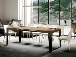 Mesa de comedor extensible Flavio-Color Natural-Soporte 2 pies-Alargaderas -Ancho extensible