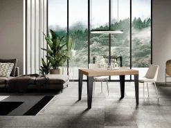 Mesa de comedor extensible Flavio-Color Natural-Soporte 2 pies-Alargaderas -Ancho extensible