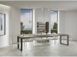 Mesa de comedor extensible tiroz-Color Marrón-Soporte 4 pies-5 alargaderas finas-Ancho extensible
