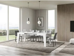 Mesa de comedor extensible de madera Naxo.-Color Blanco-Soporte 4 pies-Alargaderas -Ancho extensible