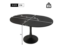 Mesa de comedor extensible ovalada para 4-6 personas 140x100cm en MDF con pata central, color negro