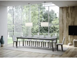Mesa de comedor extensible de diseño con patas de metal antracita Konta-Color Gris cemento-Ancho extensible