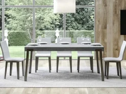 Mesa de comedor extensible de diseño con patas de metal antracita Konta-Color Gris cemento-Ancho extensible
