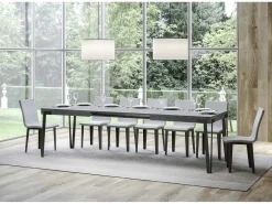 Mesa de comedor extensible de diseño con patas de metal antracita Konta-Color Gris cemento-Ancho extensible