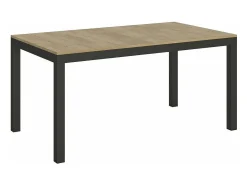 Mesa de comedor extensible Karry evolución-Color Gris cemento-Base y soporte con ruedas-Ancho extensible