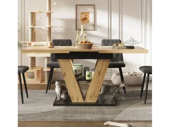 Mesa de comedor extensible para 6 personas - 110/140 x 80 x 75 cm - para cocina y salón - MDF + metal - natural