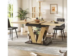 Mesa de comedor extensible para 6 personas - 110/140 x 80 x 75 cm - para cocina y salón - MDF + metal - natural