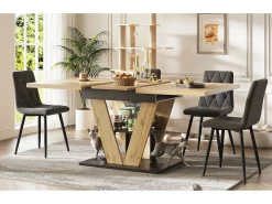 Mesa de comedor extensible para 6 personas - 110/140 x 80 x 75 cm - para cocina y salón - MDF + metal - natural