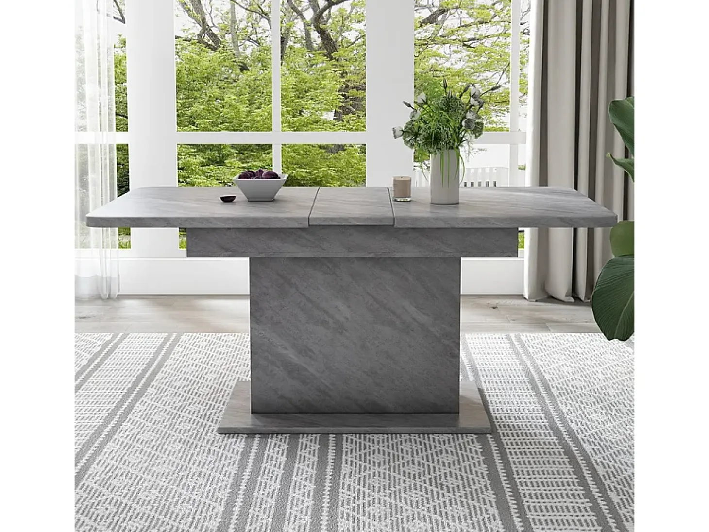 Mesa de comedor extensible moderna con almacenamiento debajo - Gris