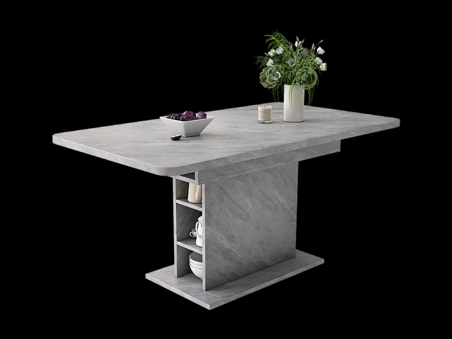Mesa de comedor extensible moderna con almacenamiento debajo - Gris